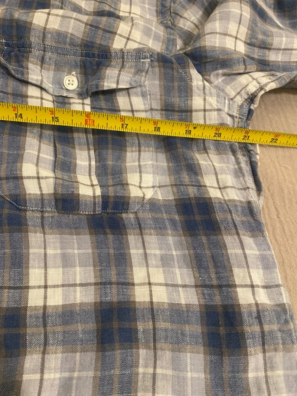 J. Crew Irish Linen Blue and White Plaid Button-Down Shirt. Size M.